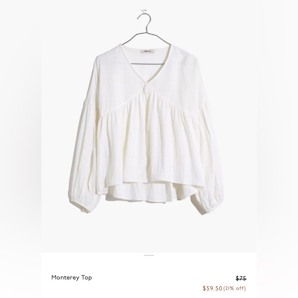 Madewell White Monterey V-Neck Peasant Blouse